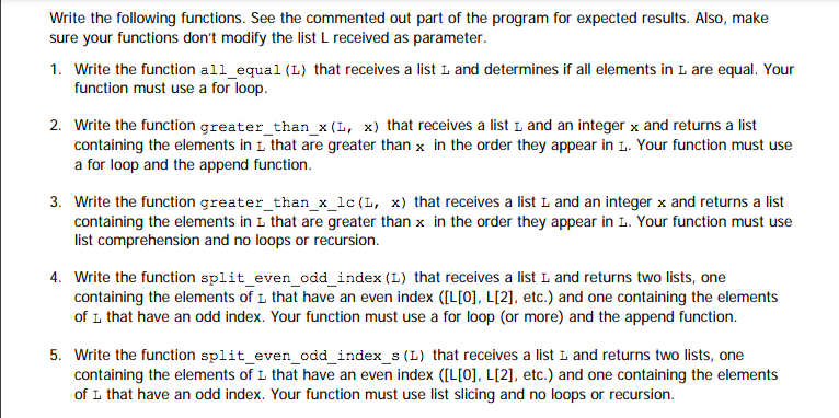 Need help in Python implementing these certain lists. using the format displayed
