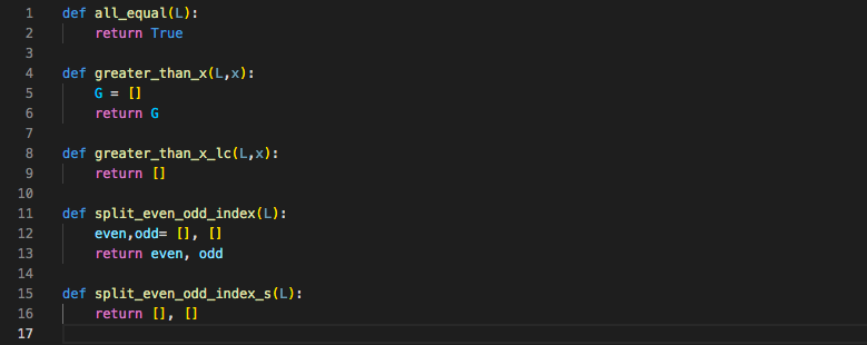 below with the expected outcomes below. Write the following functions. See the