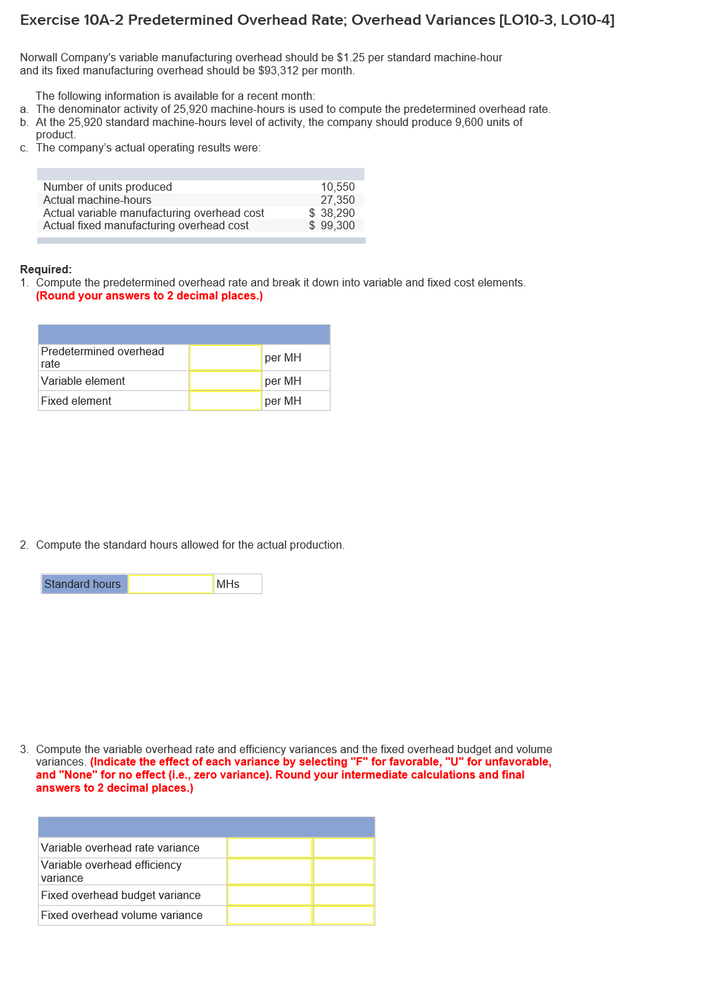  Norwall Company's variable manufacturing overhead should be $1.25 per standard machine-hour