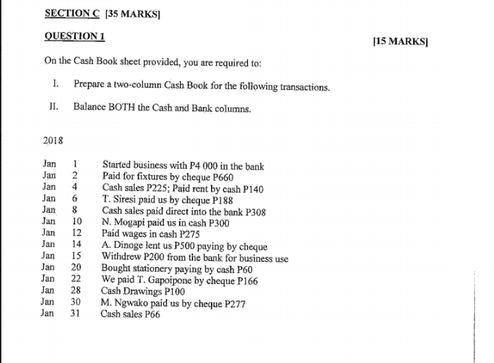  SECTION C (35 MARKS] QUESTION 1 [15 MARKS] On the Cash