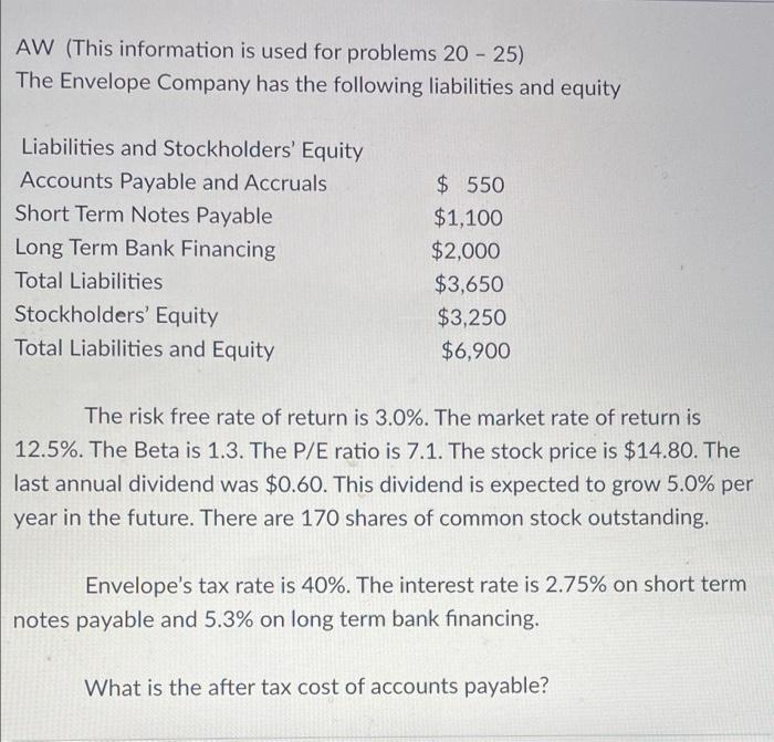 Envelope Company has the following liabilities and equity Liabilities and Stockholders' Equity