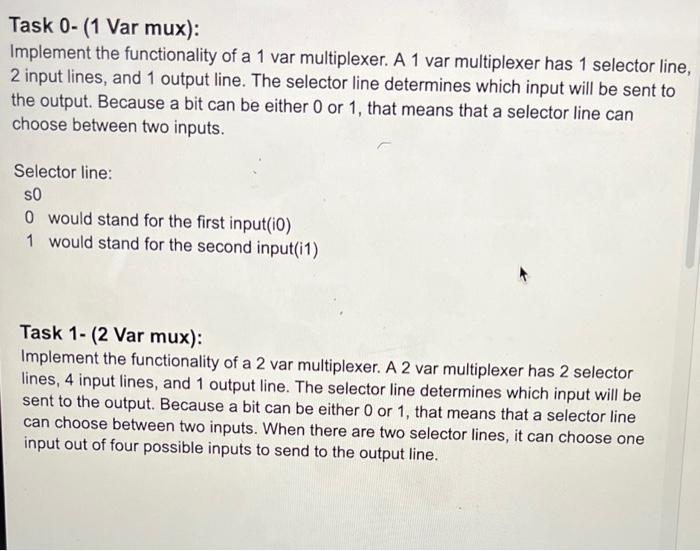 var multiplexer has 2 selector lines, 4 input lines, and 1 output