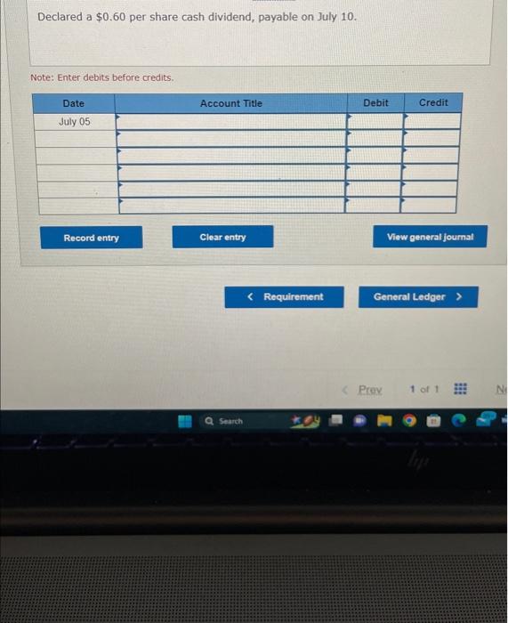 restrict retained earnings is not required. Note: Enter debits before credits. Declared