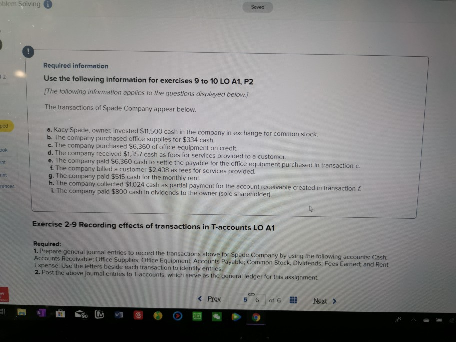 blem Solving Saved Required information Use the following information for exercises