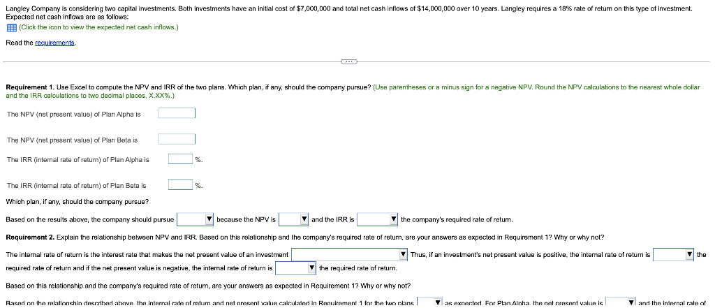 icon to view the expected net cash inflows.) Read the and the