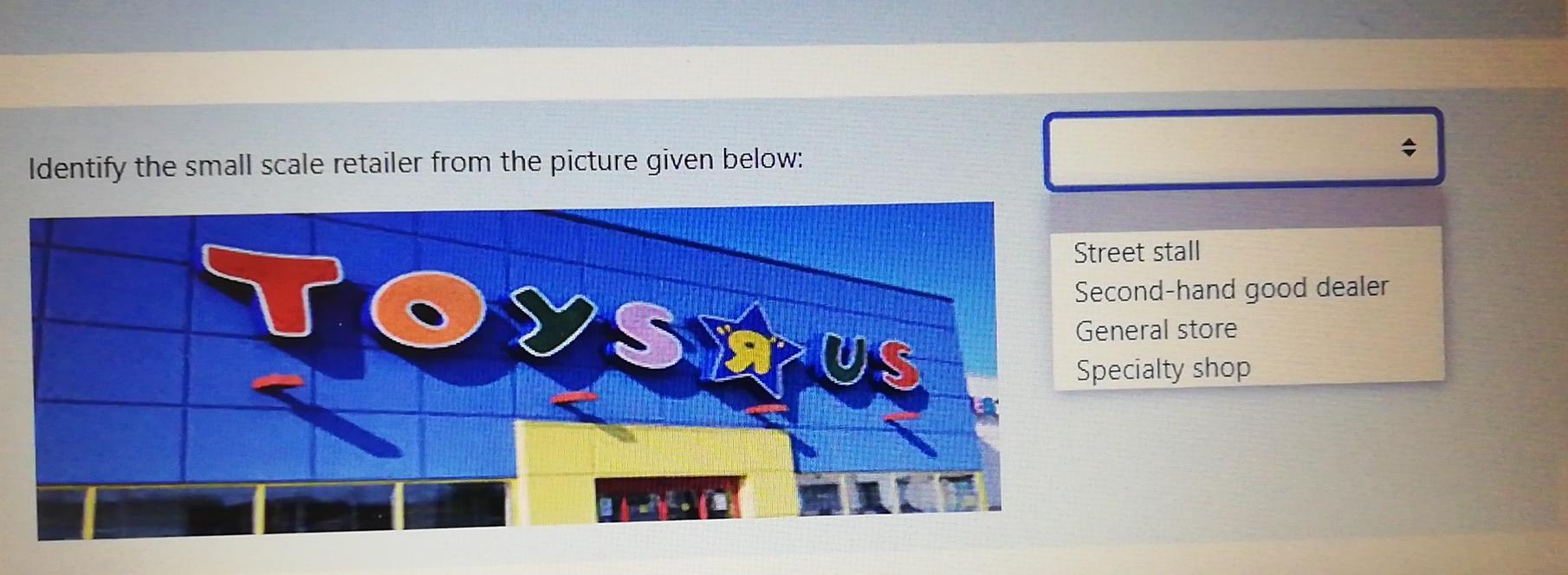  Identify the small scale retailer from the picture given below: TOYS