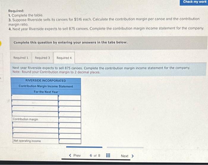 canoes for $516 each. Calculate the contribution margin per canoe and the