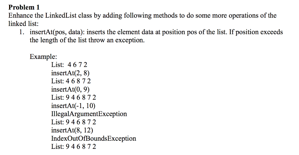 write a method in java that goes inside: public void insertAt(int pos,