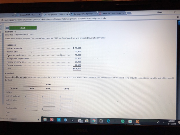  AssgC Grades for Lauren Parks x Main do?takeAssignment Problem 4-5 Budgeted