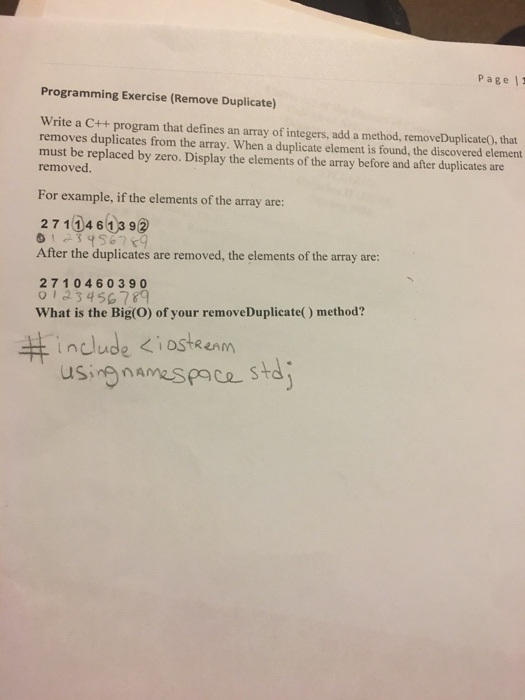  Data structure Page 11 Programming Exercise (Remove Duplicate) Write a C++