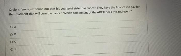 False Xavier's family just found out that his youngest sister has cancer.