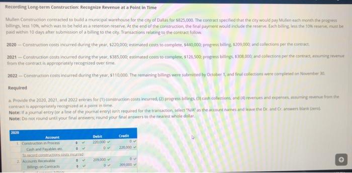  Recording Long-term Construction: Recognize Revenue at a Point in Time Mullen