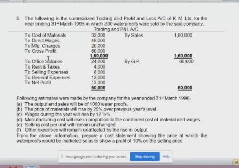 A cost sheet/ statement is to be created 5. The following is