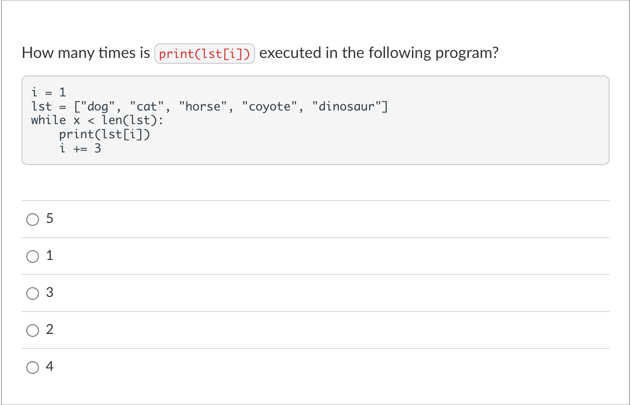 The x in while x should be i, so the correct question