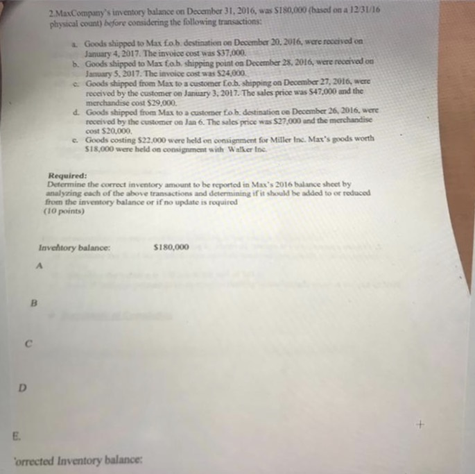  please show steps when solving 2MaxCompany's inventory balance on December 31,