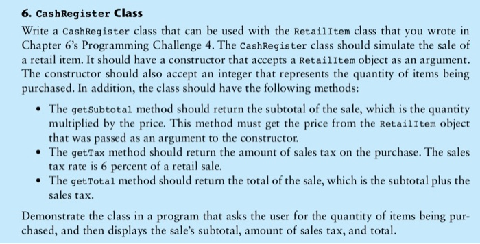  java only write clear, should run 6. CashRegister Class Write a