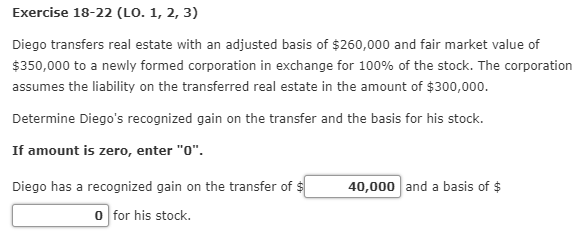Janice transfers equipment (worth $60,000, basis of $40,000) for 50% of the