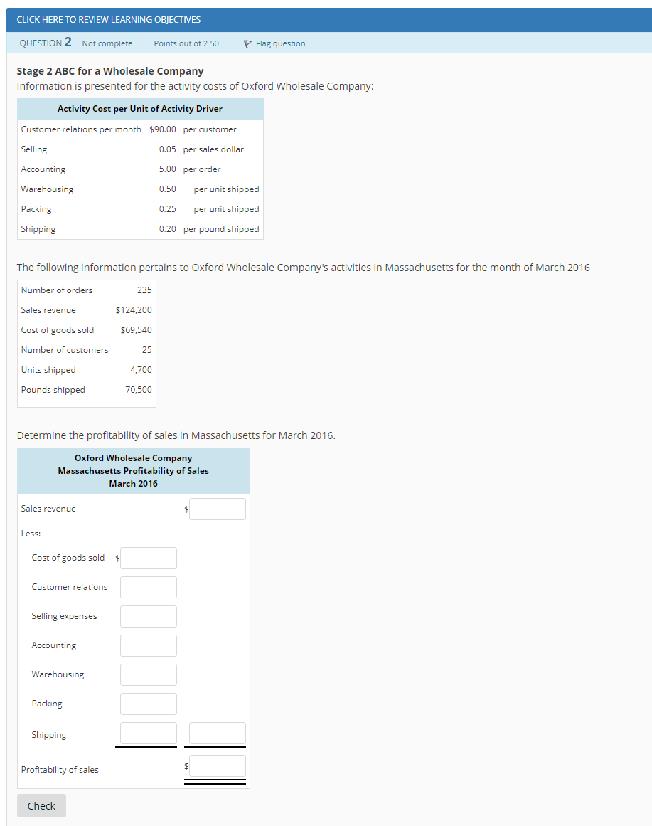 CLICK HERE TO REVIEW LEARNING OBJECTIVES QUESTION 2 Not complete Points