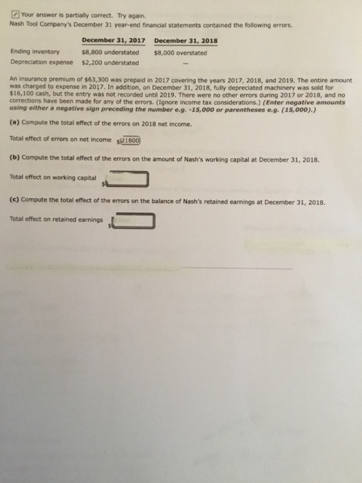  Your answer is partially correct. Try again. Nash Tool Company's December