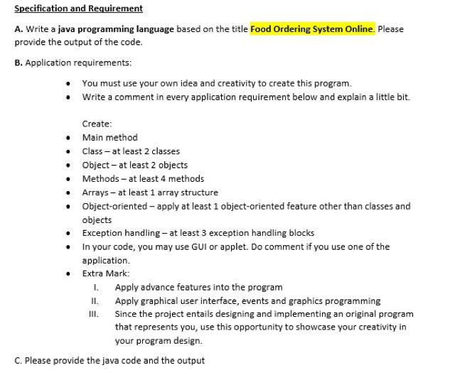  A. Write a java programming language based on the title Food