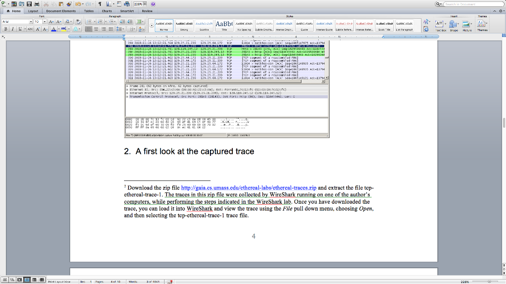 336, and 350, The Info field for the packets might read "[TCP