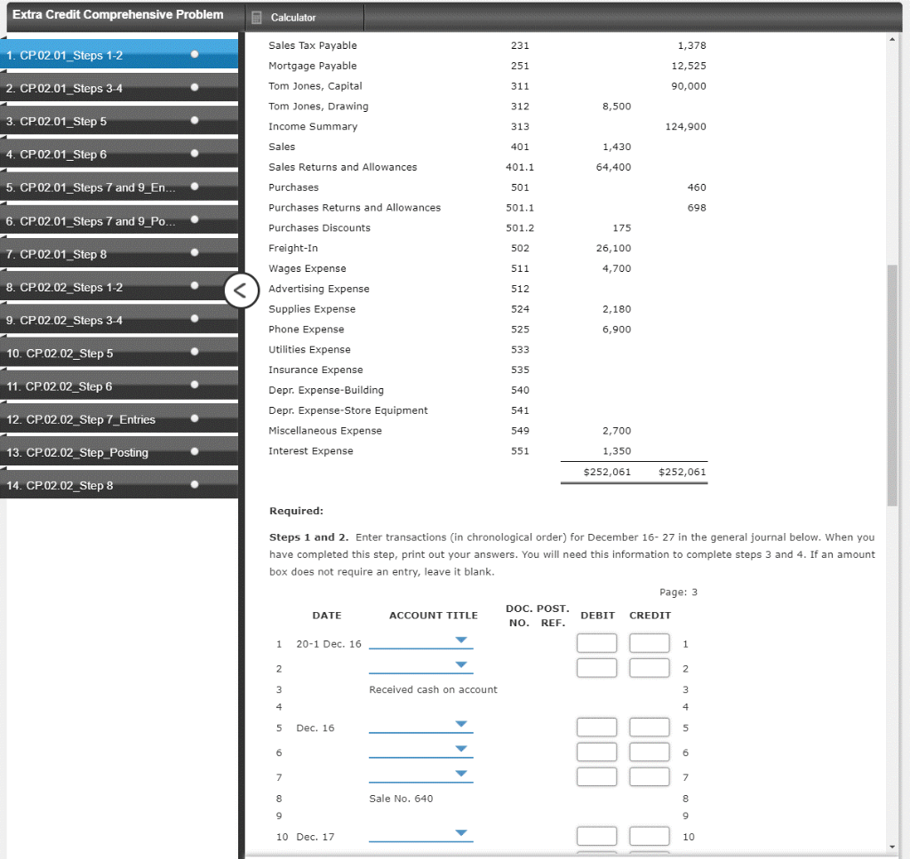 Steps 1-2 NOTE: This comprehensive problem Part 1 is divided into several