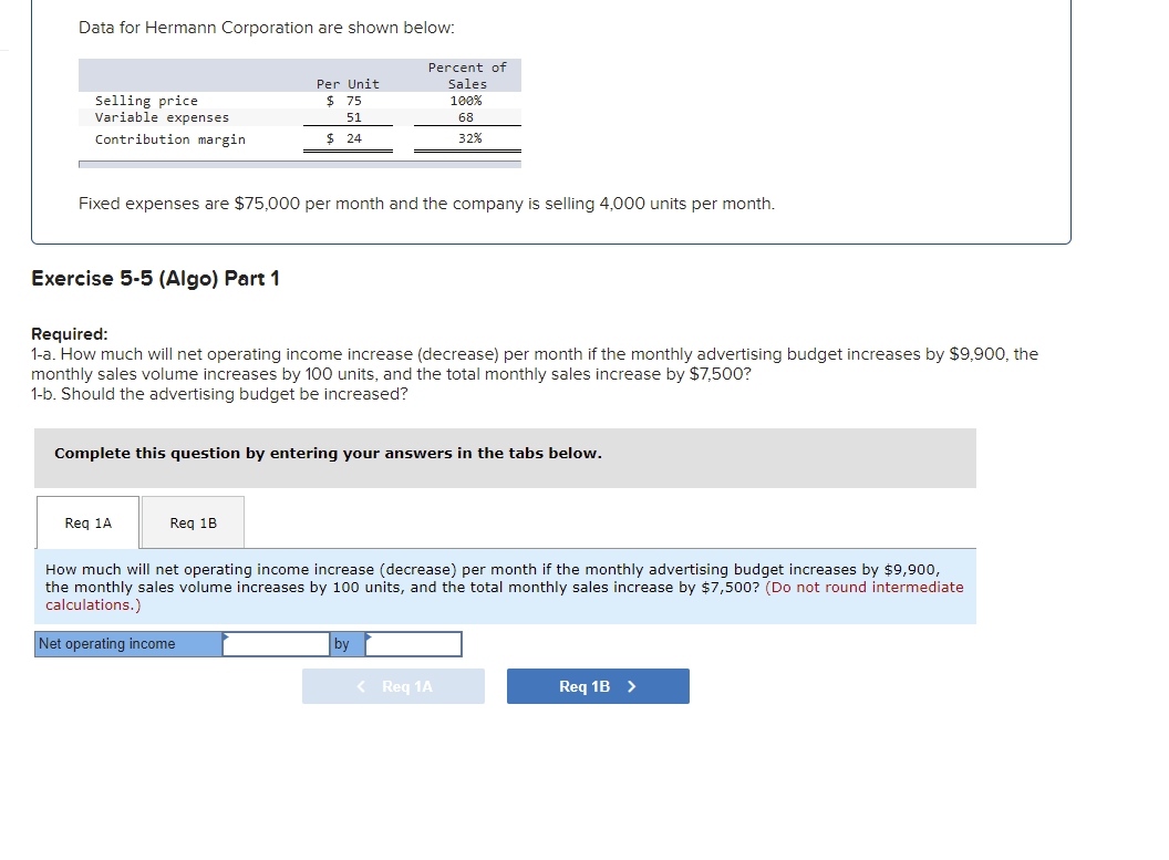  Data for Hermann Corporation are shown below: Selling price Variable expenses