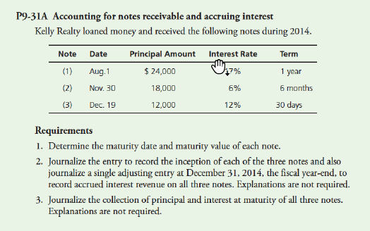  Please complete in excel P931A Accounting for notes receivable and accruing