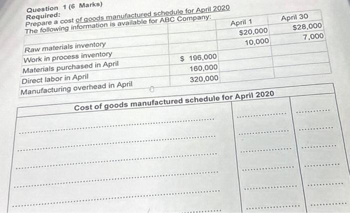  solve with steps please Question 1 (6 Marks) Required: Prepare a