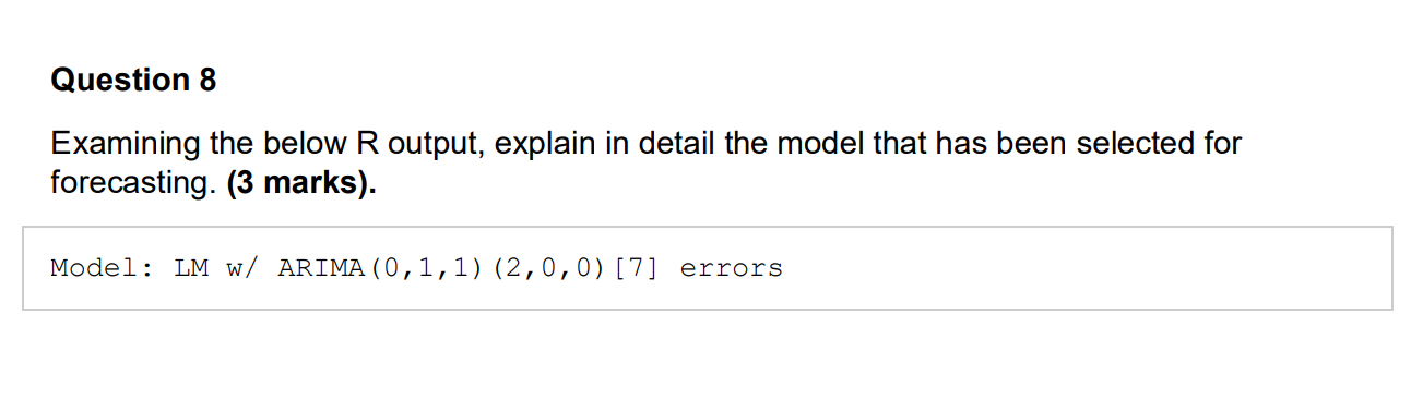 Model: LM w/ ARIMA (0,1,1,) (2,0,0) [7] errors *Numbers are different, please