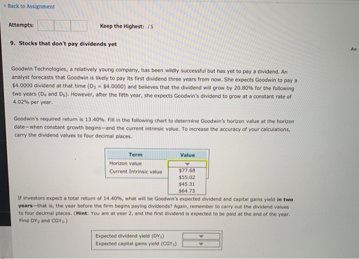 < Back to Assignment Attempts: Keep the Highest: /5 9. Stocks that