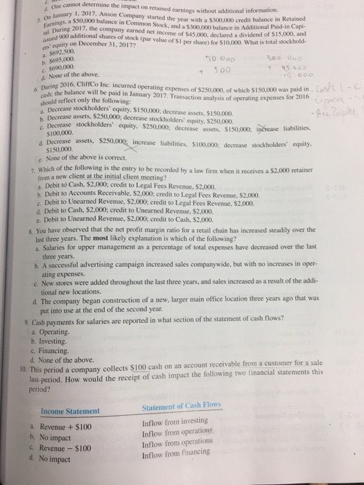  ; One cannot determine the impact on retained earnings without additional