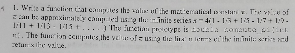 a function that computes the value of the mathematical constant. The value