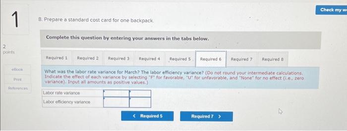 in the tabs below. What was the actual cost per backpack produced