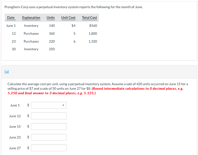 Calculate the average cost per unit, using a perpetual inventory system. Assume