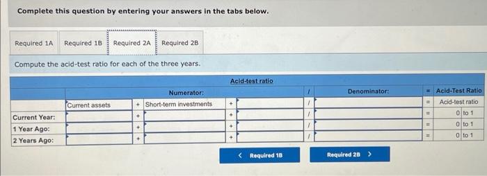 over the three-year period?(2-a) Compute the acid-test ratio for each of the