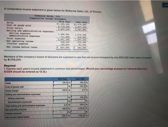  A comparative Income statement is given below for McKenzie Sales, Ltd.,