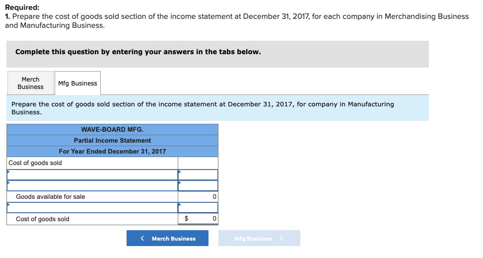 For Year Ended December 31, 2017 Cost of goods sold: Goods available