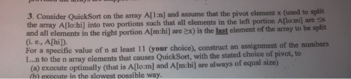  Data Structures and Algorithms Help please :) POLJOPP 3. Consider QuickSort