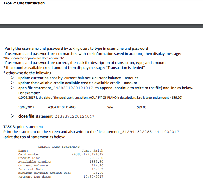 ONLY ONE ACCOUNT Create an application for the Credit Card service that