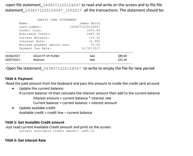 allow users can do the following tasks: CREDIT CARD SERVICE MENU 1.
