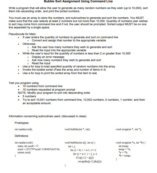  The Coding Language is C Compiler. Bubble Sort Assignment Using Command