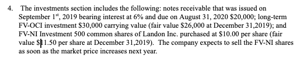 and investments. The bookkeeper for the company has prepared the following balance