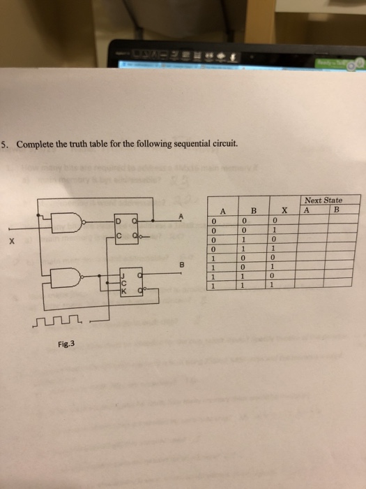  5. Complete the truth table for the following sequential circuit. Next