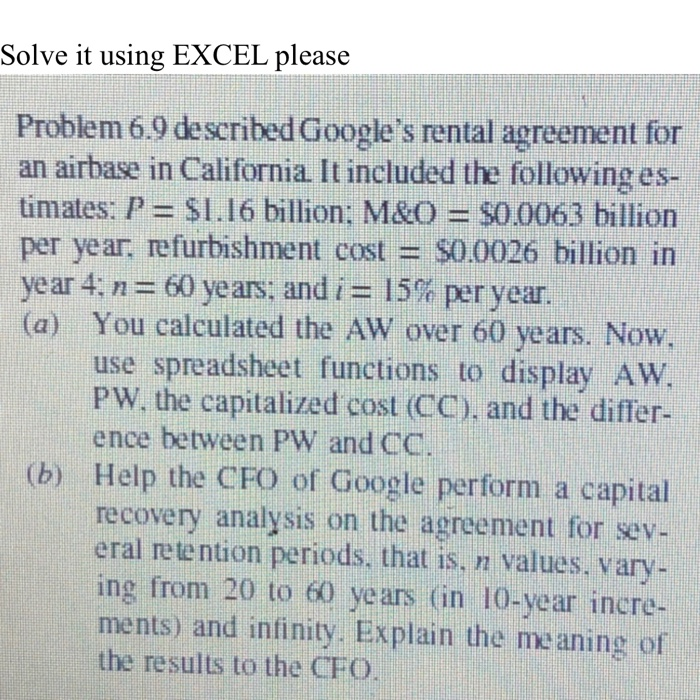  solve using Excel, NO handwriting please Solve it using EXCEL please