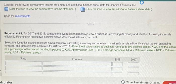  Consider the following comparative income statement and additional balance sheet data