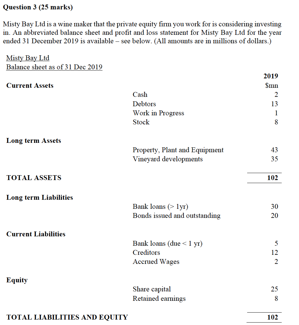 Question 3 (25 marks) Misty Bay Ltd is a wine maker