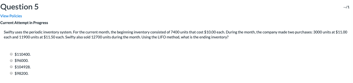  --/1 View Policies Current Attempt in Progress Swifty uses the periodic