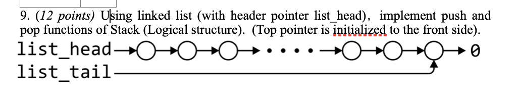  (12 points) U/sing linked list (with header pointer list head), implement