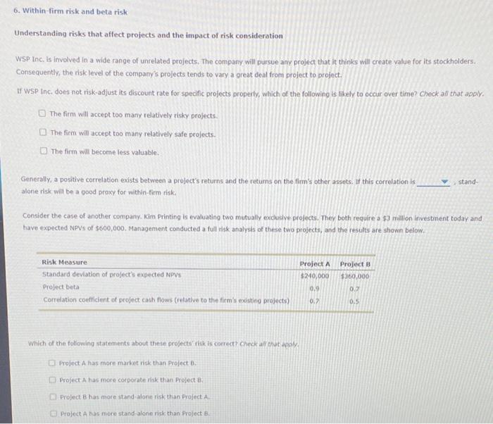  6. Within firm risk and beta risk Understanding risks that affect